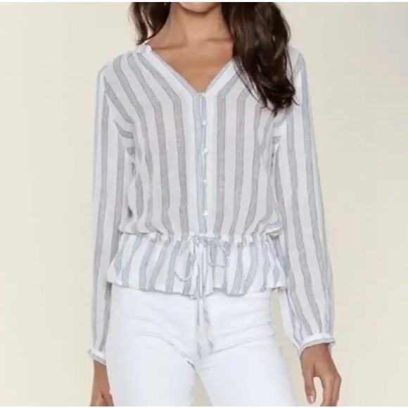 Rails SZ M Marti Cayman Stripe Linen Blouse White Blue - Picture 1 of 7